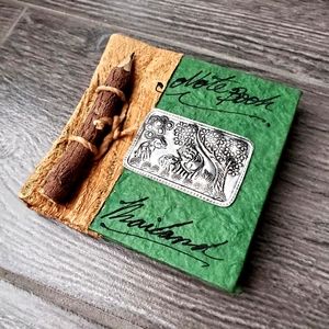 NEW Handmade Green & Brown Mini Elephant Thailand Notebook w/ Wooden Pencil